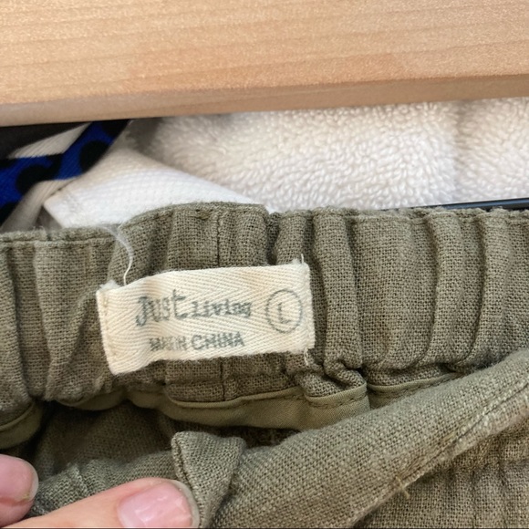 { JUST LIVING } Olive Green Wide Leg Linen Pants - Picture 8 of 8